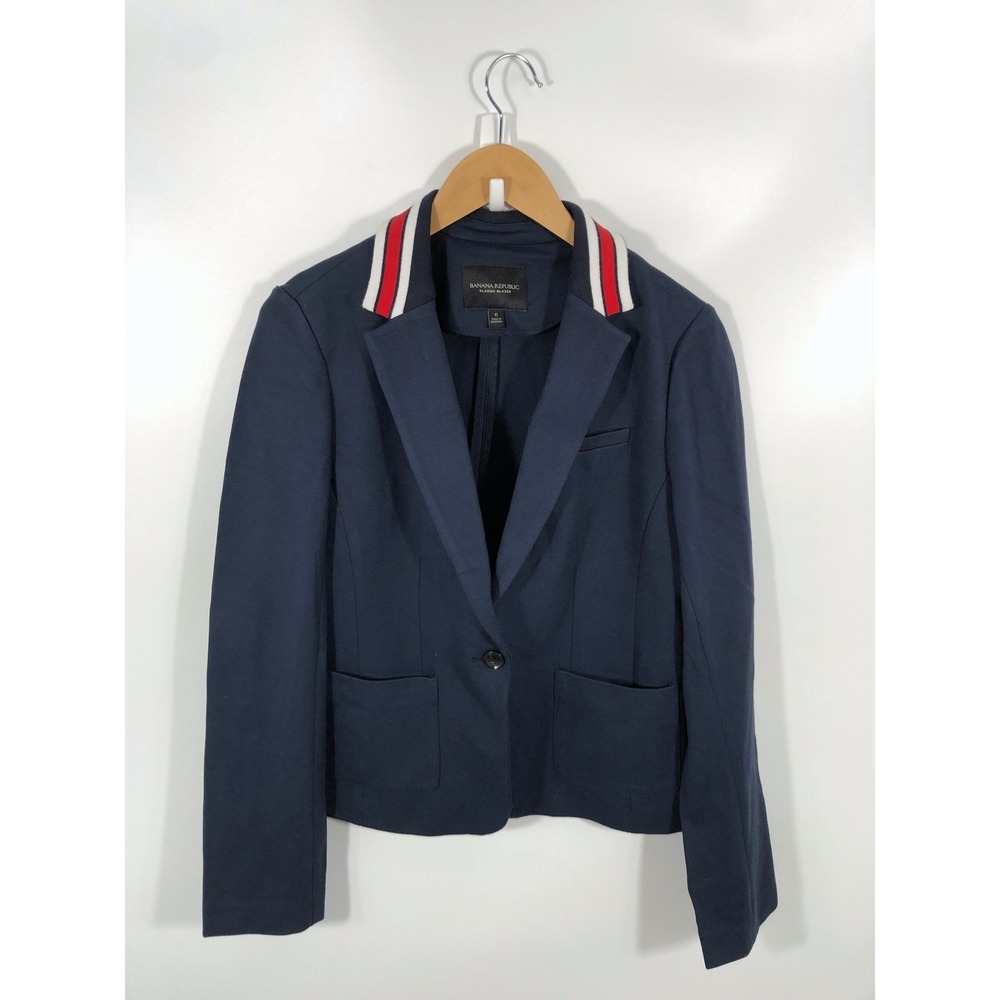 Banana Republic Classic Blazer Womens 6 Blue Patch Pocket Ivy Prep Old Money